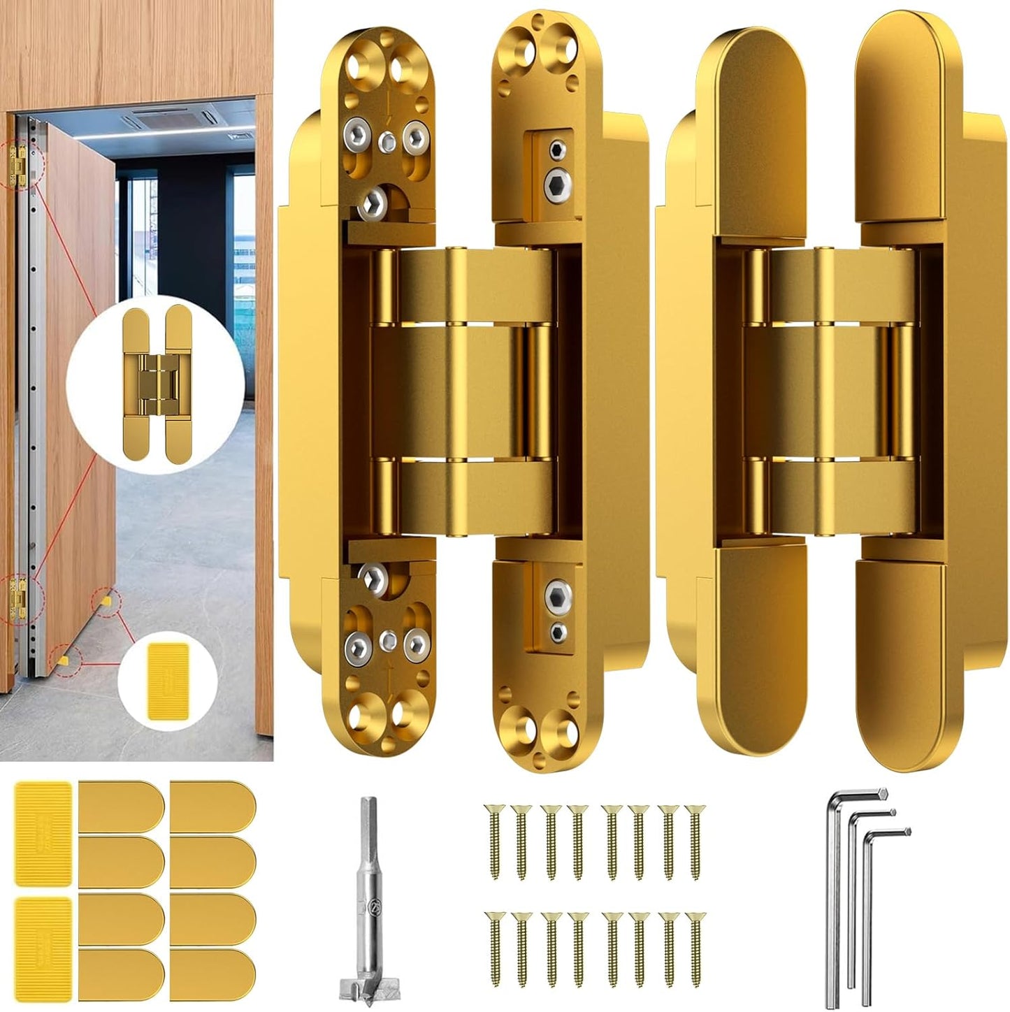 7 Inch Hidden Door Hinge for Invisible Doors - Gold Finish