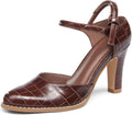 Womens Chunky High Heel D'Orsay Pumps with Ankle Strap - Vintage Look