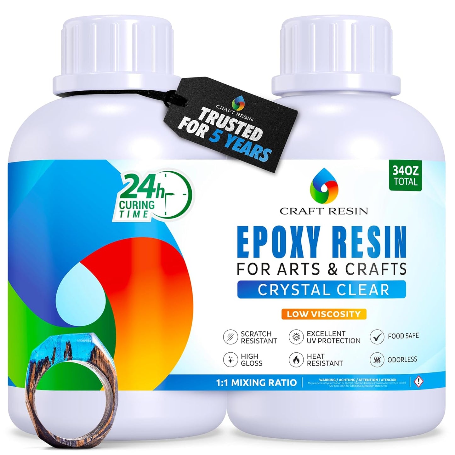 Craft Resin 34OZ Crystal Clear Epoxy Resin Kit for Art Projects