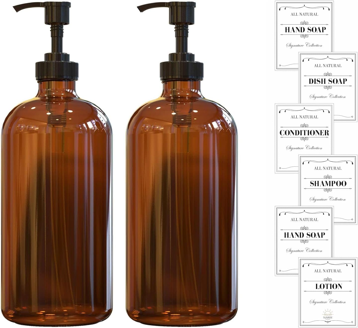 Sunrise Premium Amber Glass Soap Dispenser Duo