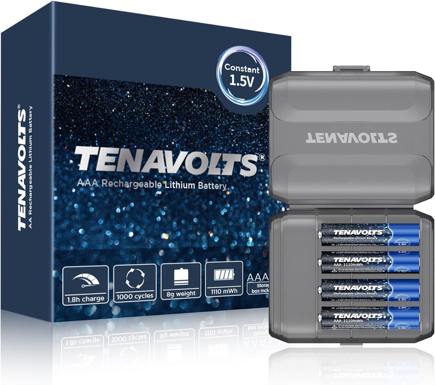 TENAVOLTS AAA Rechargeable Batteries: 1.5V Constant Output, 1.8h Fast Charge - 4pc