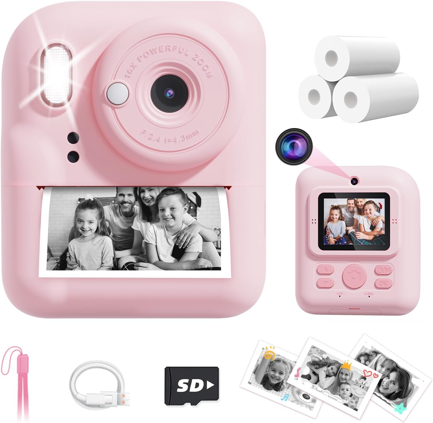 Upgrade Dual-Lens Kids Instant Camera - HD 1080P Fun!