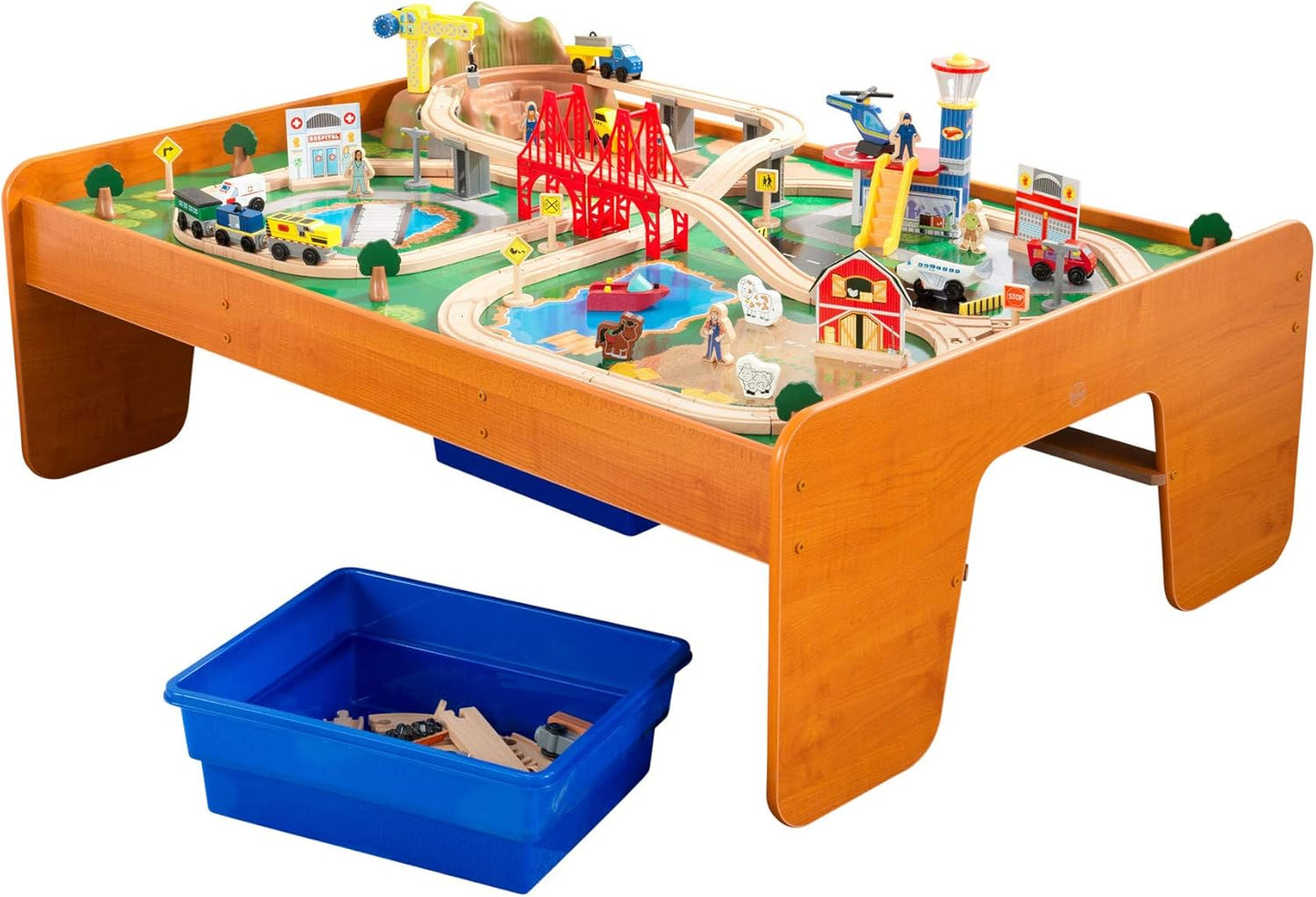 KidKraft Ride Around Town Wooden Train Set and Table for Kids