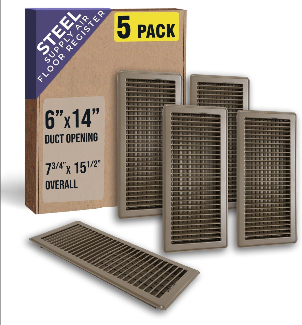 5 Pack Floor Register with Louvered Design for Duct Openings