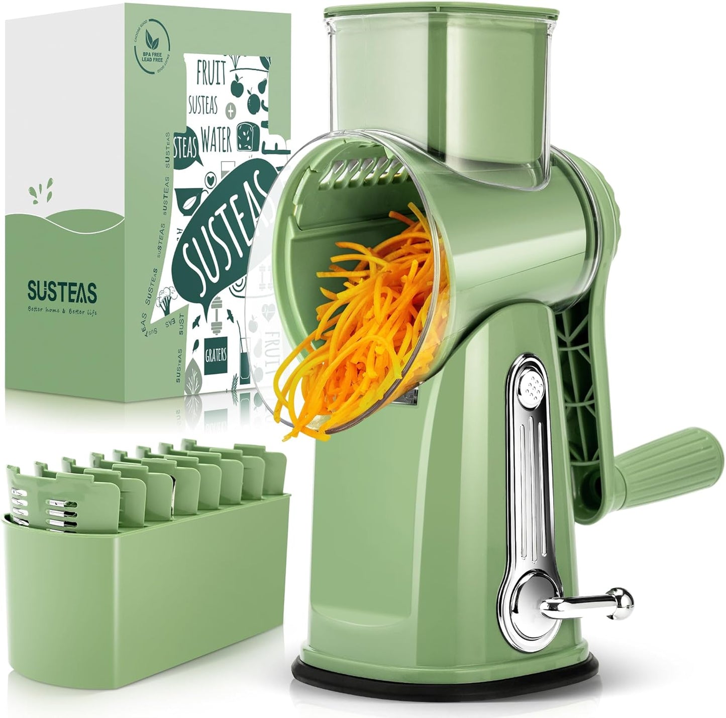 SUSTEAS Rotary Cheese Grater with Handle for Easy Shredding