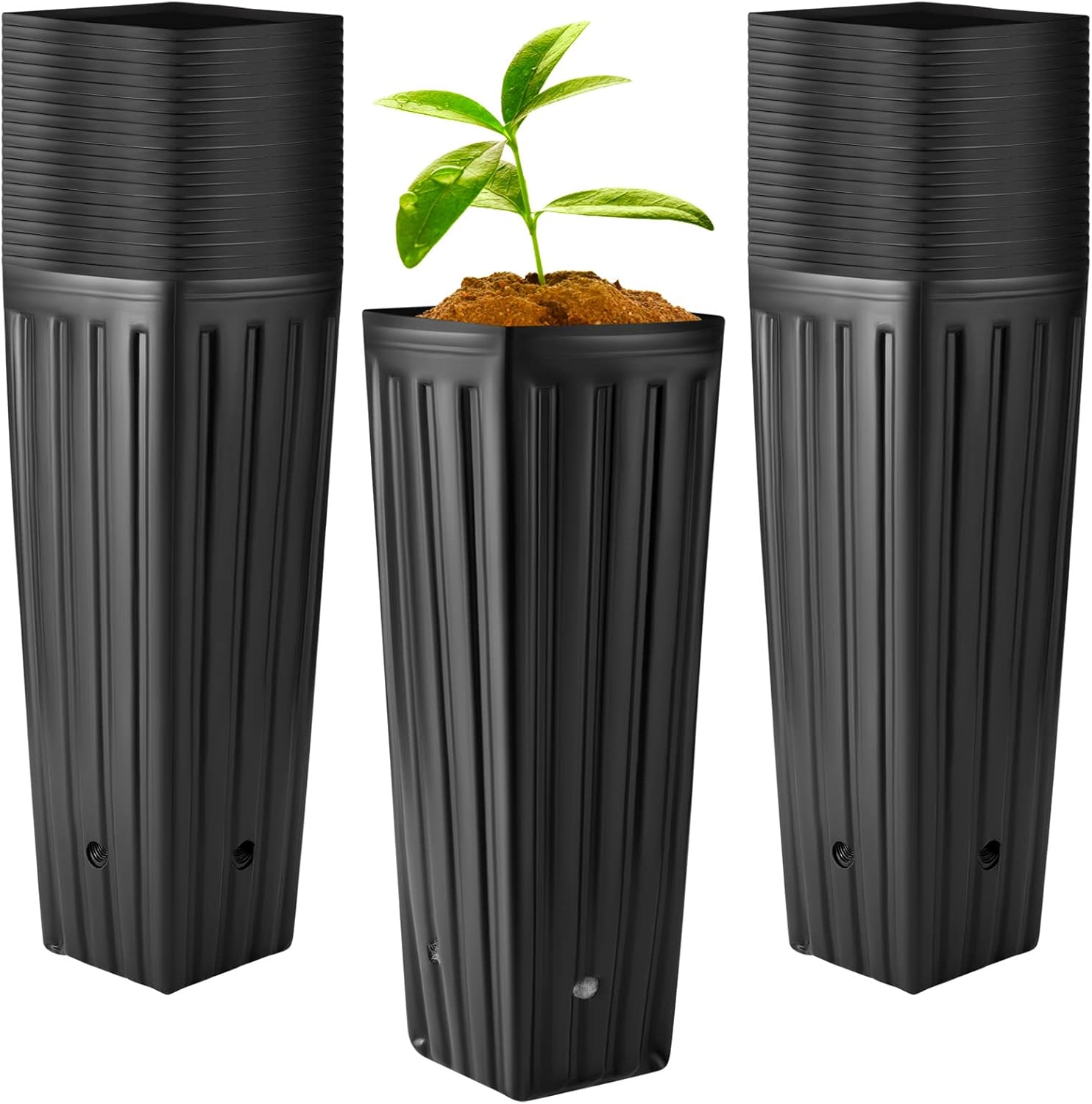 Nuenen 400 Pcs Tall Tree Pot Plastic Deep Plant Nursery Pots