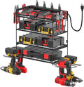 Power Tool Battery Organizer Wall Rack with Charging Station - 4 Layer