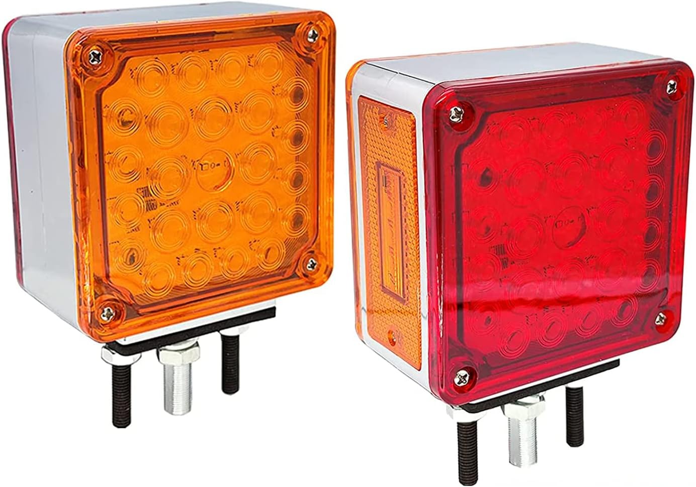 Premium 2 PCS Amber Red Double-Face Pedestal Trailer Lights