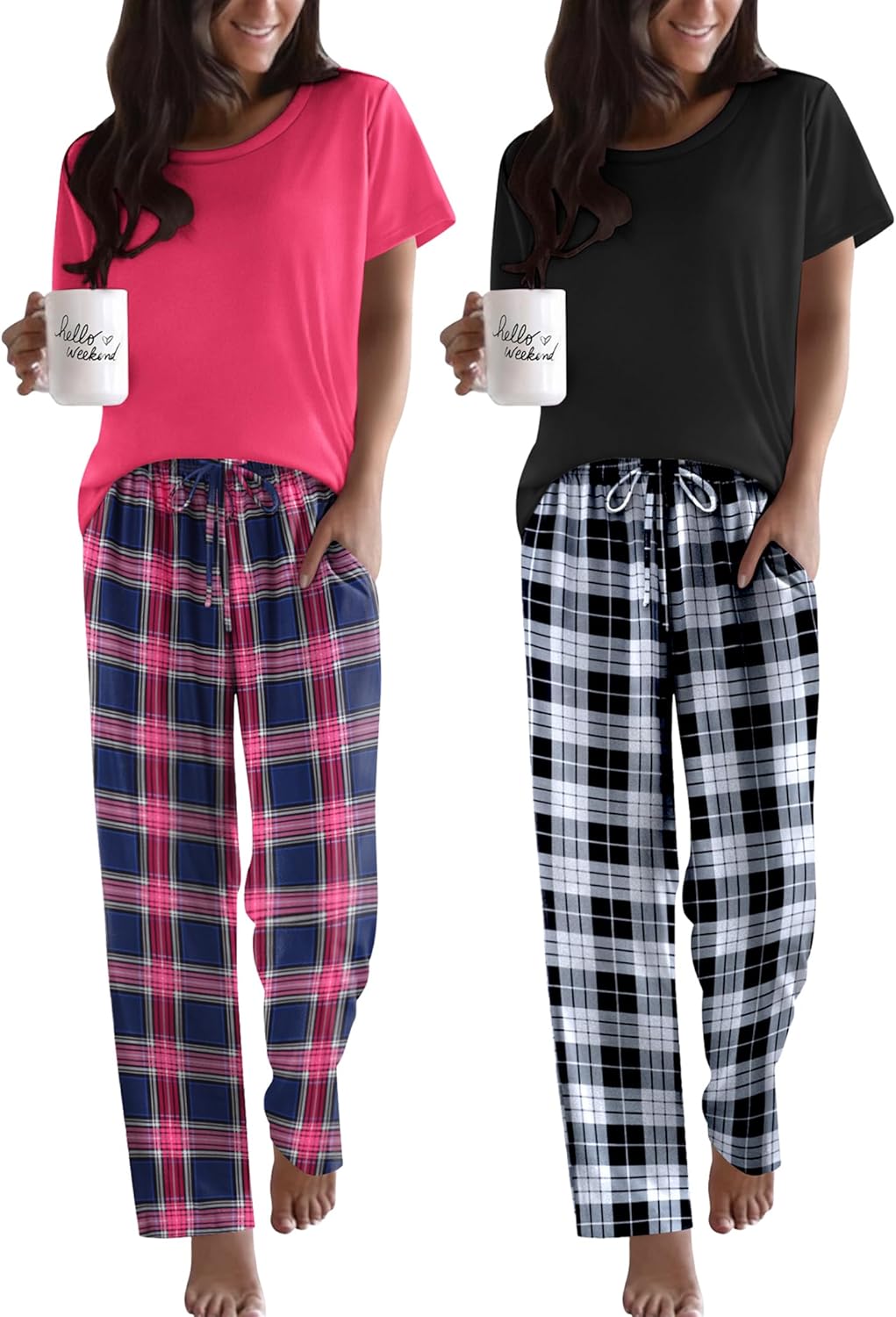 Ekouaer 2 Pack Pajamas for Women Soft Printed Sleepwear Set