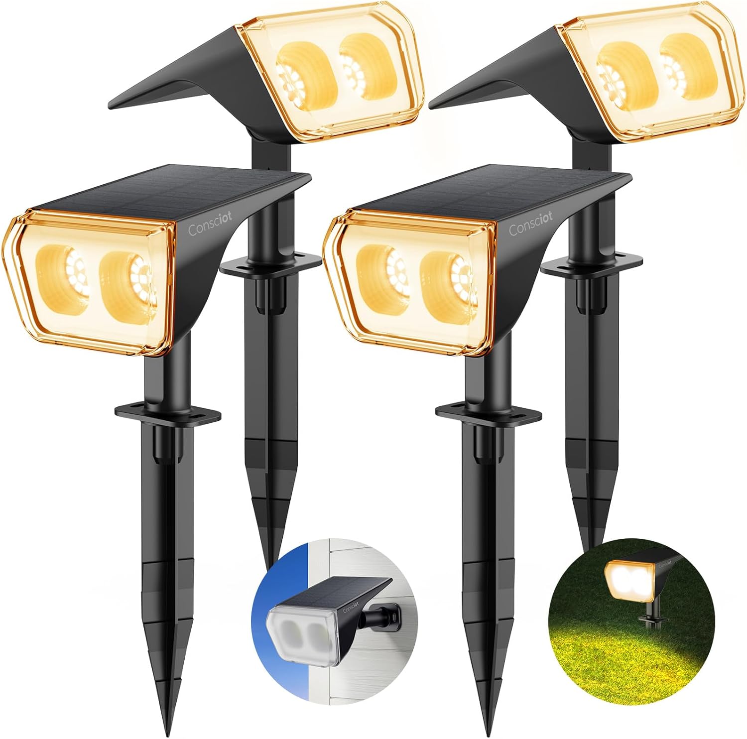 Consciot Solar Spot Lights Outdoor Waterproof for Garden and Yard