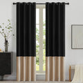 Black Champagne Color Block Velvet Curtains 108 in Panels - Elegant