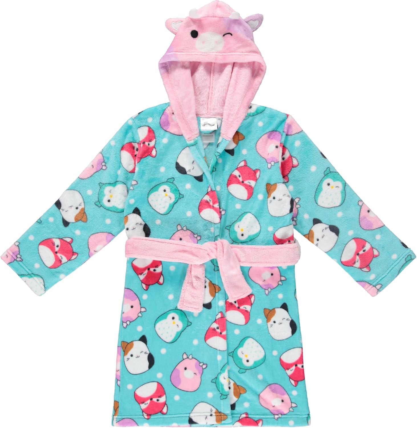 Squishmallows Girls Fleece Hooded Robe - Super Soft Plush Bathrobe