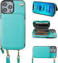 Crossbody Wallet Case for iPhone 14 Pro Max Mint Green - RFID Safe