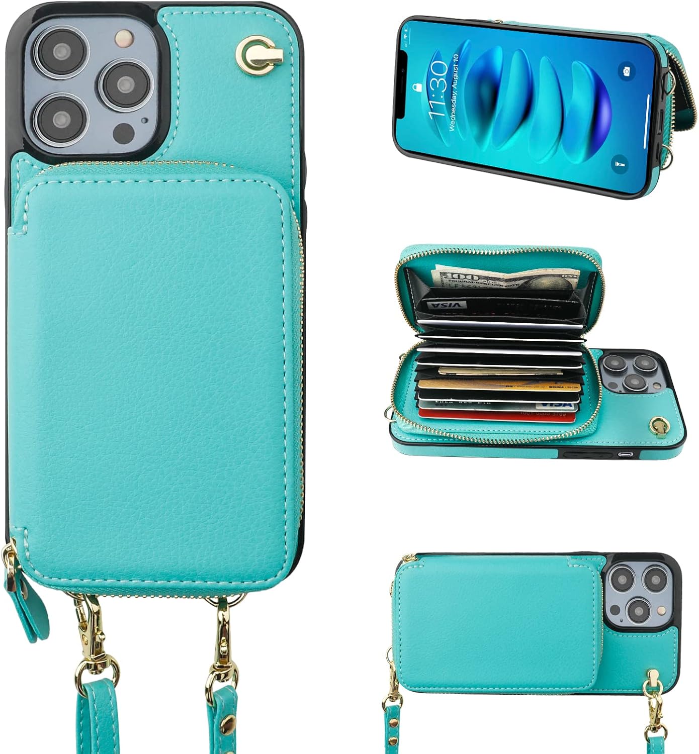 Bocasal Crossbody Wallet Case for iPhone 14 Pro Max - Mint Green