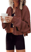 Panadila Women's Cropped Waffle Knit Shacket - Short Button Down
