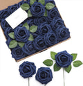 Ling's moment Navy Blue Foam Roses 50pcs - Real Touch Floral Decor