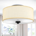 2-Light Flush Mount Ceiling Light Fixture with Beige Fabric Shade
