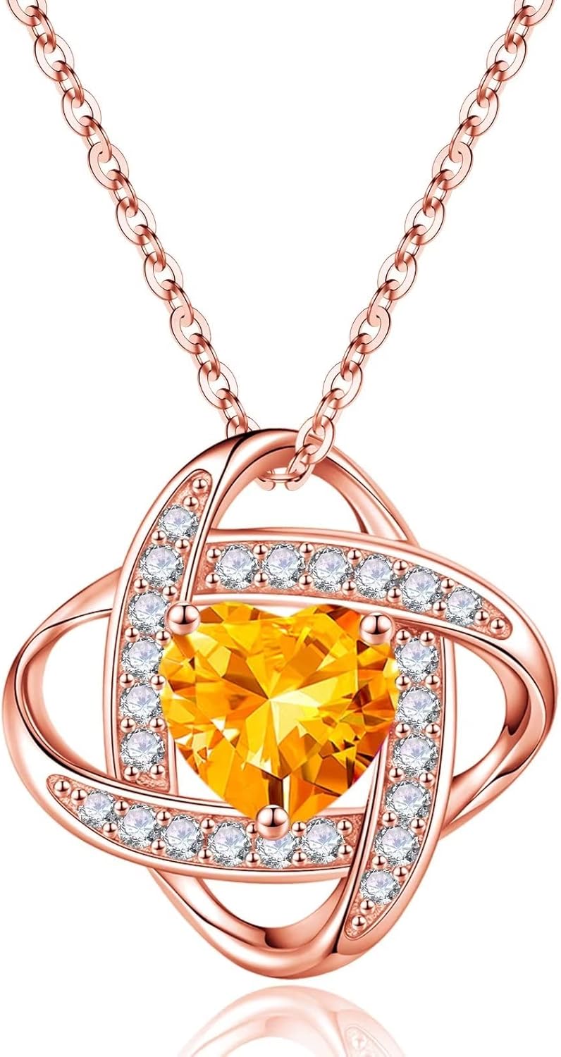 Love Knot Birthstone Necklace in 925 Sterling Silver for Women