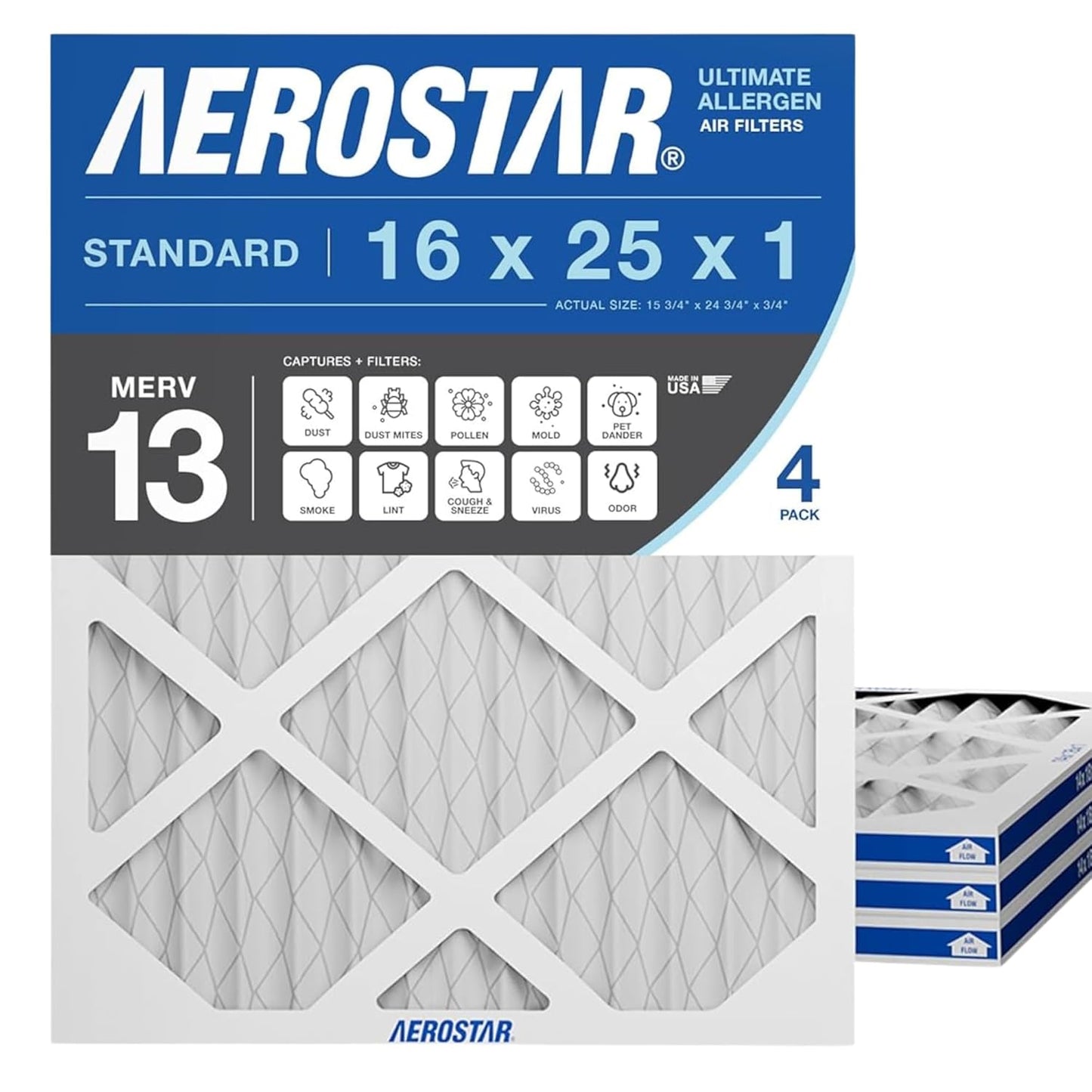 Aerostar 16x25x1 MERV 13 Filters for Cleaner Air Quality