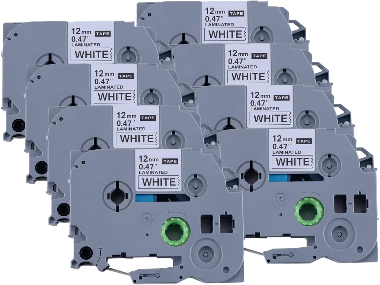 8-Pack Brother Label Tape 12mm Black on White - Easy Replacement