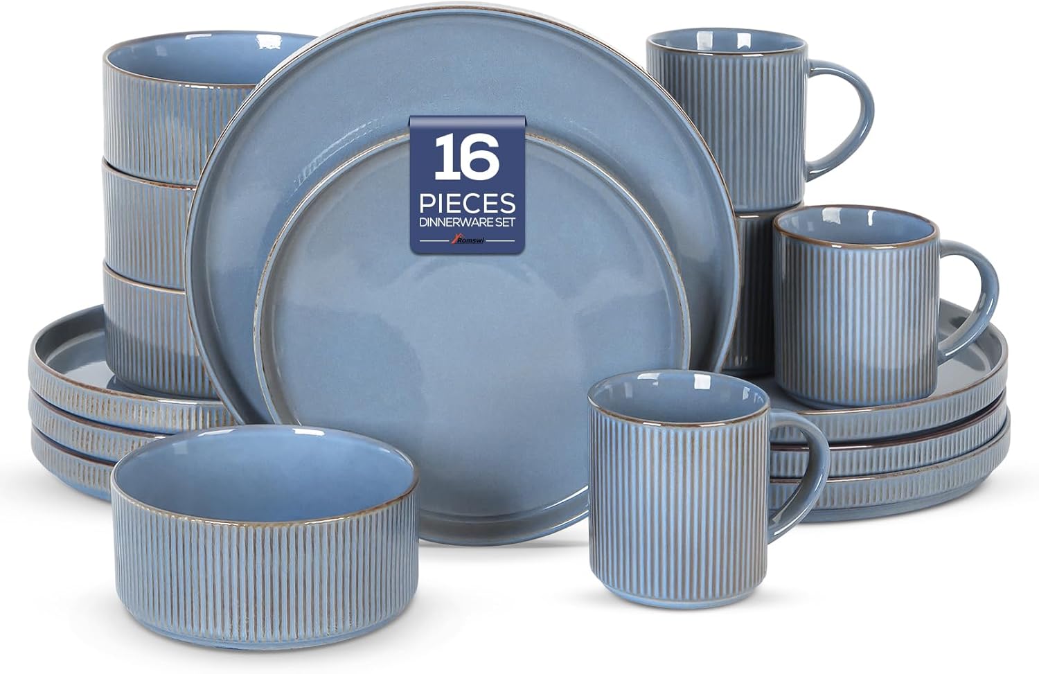 Romswi Dinnerware Set for 4, Elegant Stoneware Dish Set