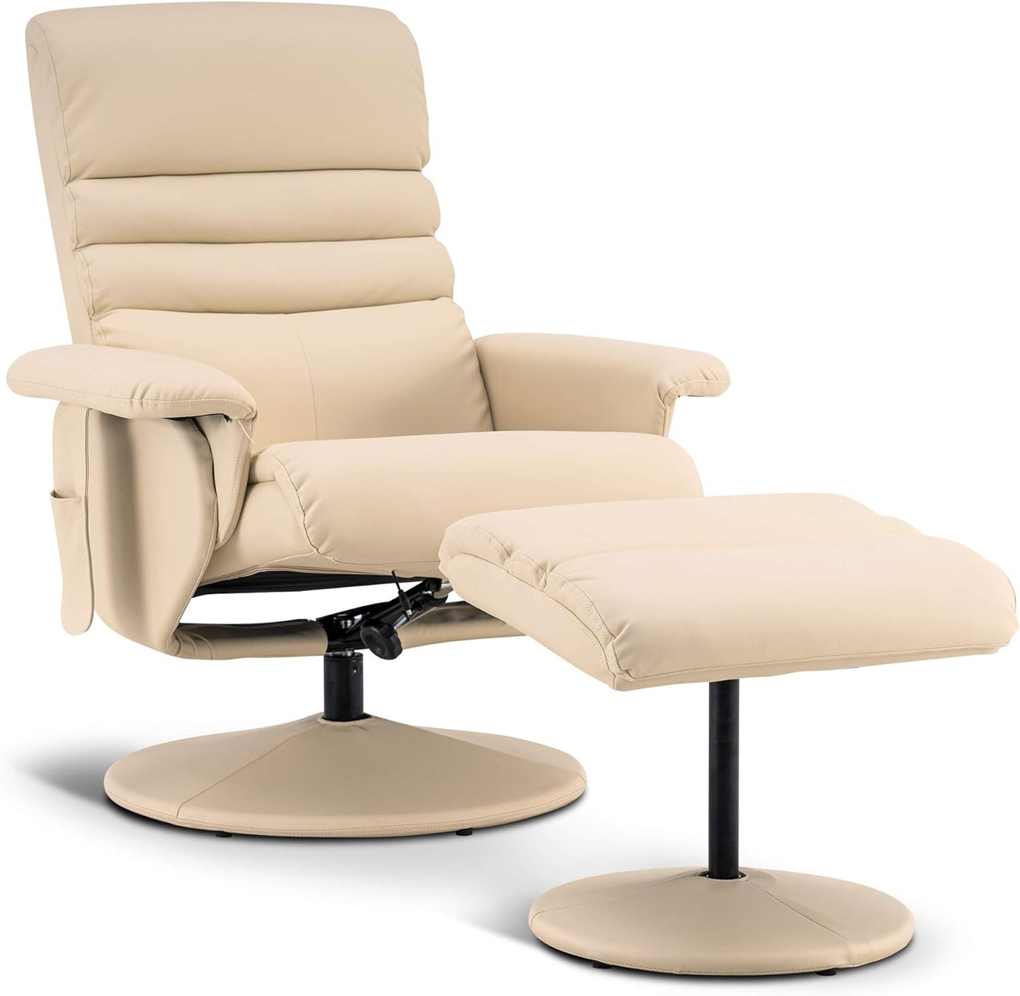 Massage Recliner Set: 360 Swivel, Stylish Faux Leather (Cream)