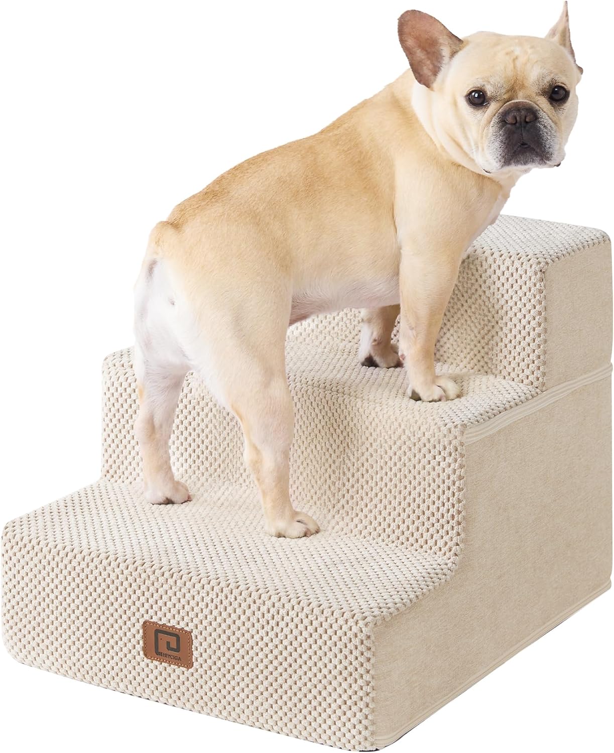 EHEYCIGA Dog Stairs for Small Dogs - 3-Step Pet Steps Beige