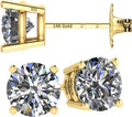 14K Solid Gold Post Silver CZ Stud Earrings 9mm 6.00cttw