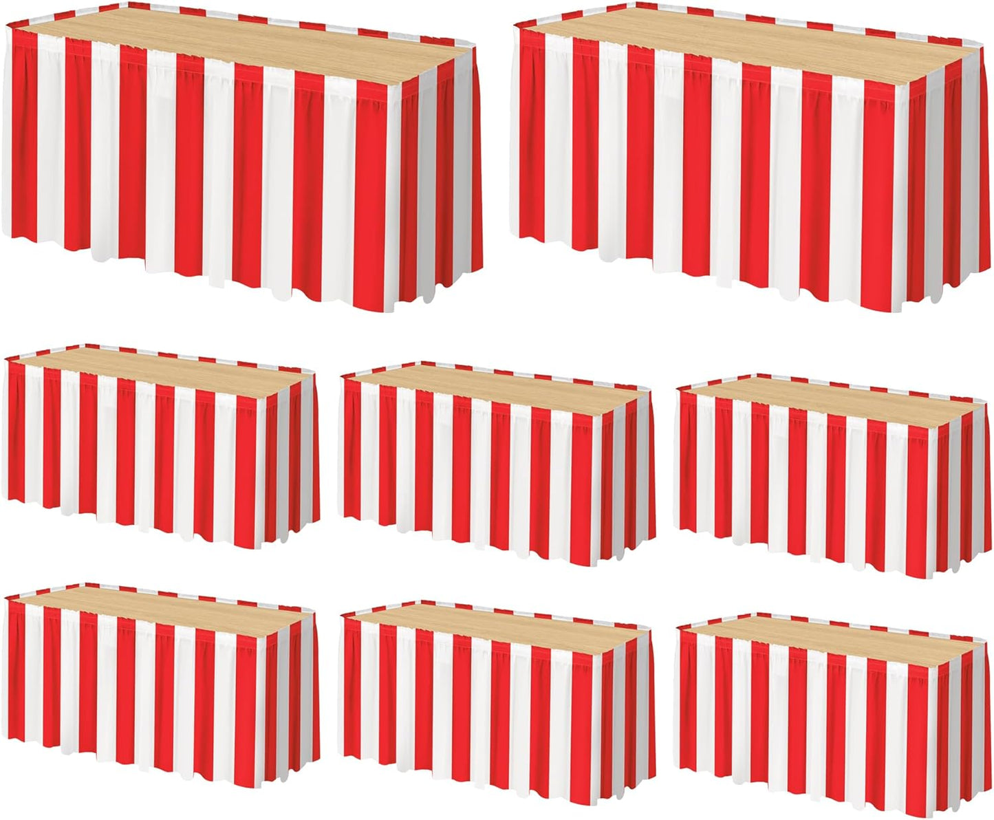 Red and White Striped Table Skirt for Carnival Party Decor
