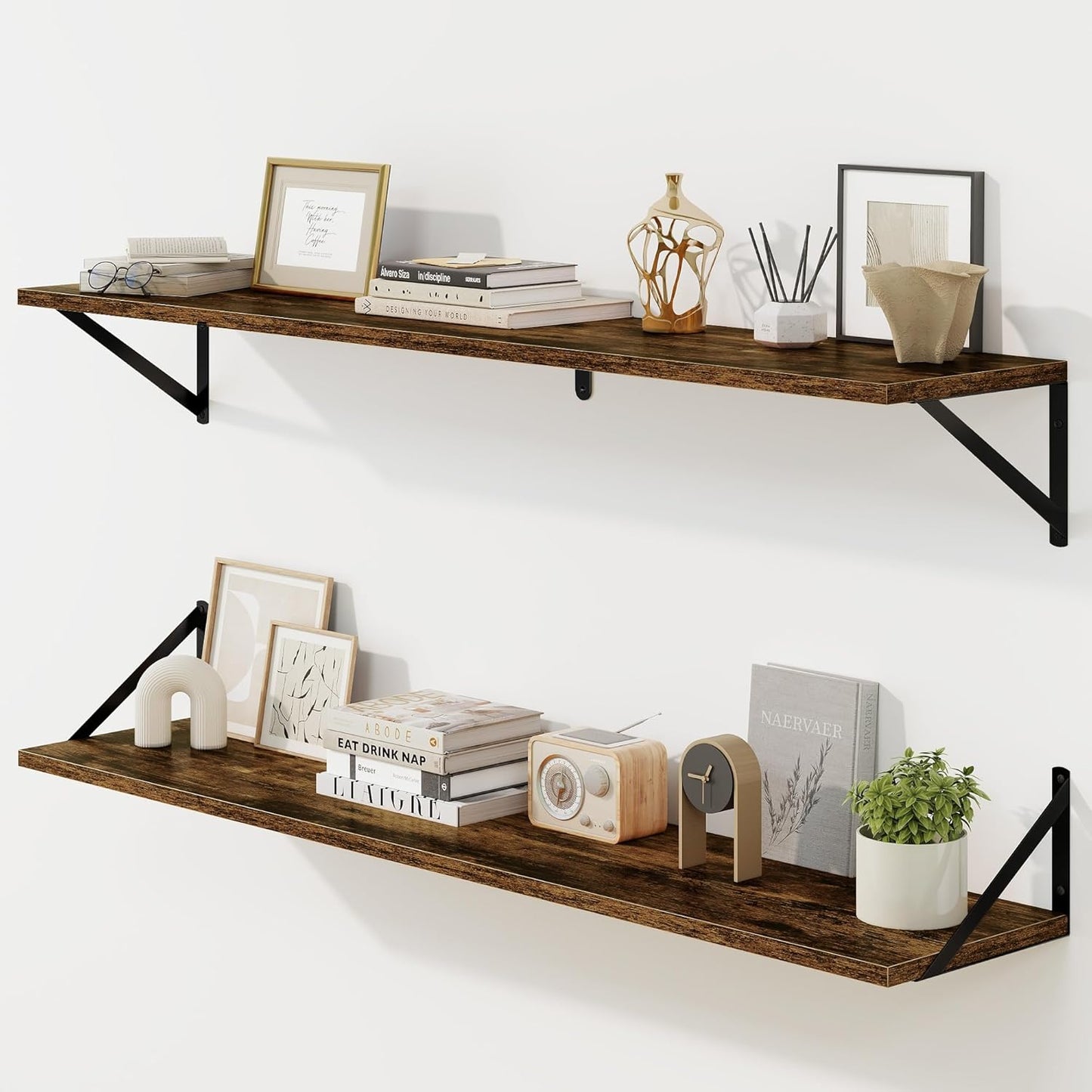 Deep Floating Shelves for Wall - Sturdy Rustic Brown Display