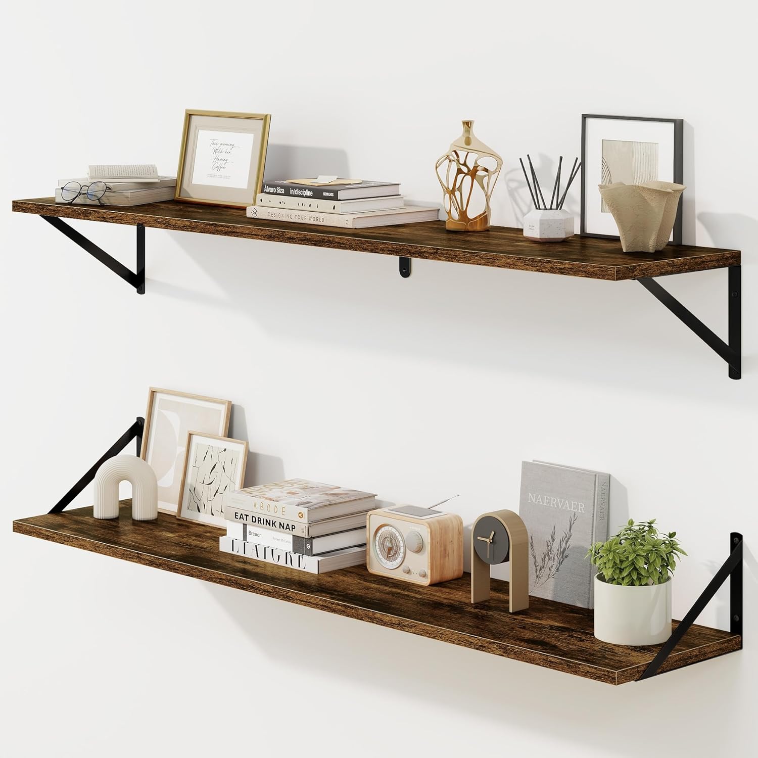 Deep Floating Shelves for Wall - Sturdy Rustic Brown Display