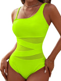One Shoulder One-Piece Swimsuit - Slimming Mesh Black