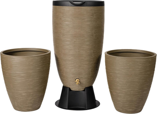 Newport 50Gallon FlatBack Rain Barrel with Stand & Planters