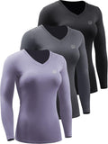 Women's 3 Pack Compression Long Sleeve Shirts - Tight Second Skin Fit