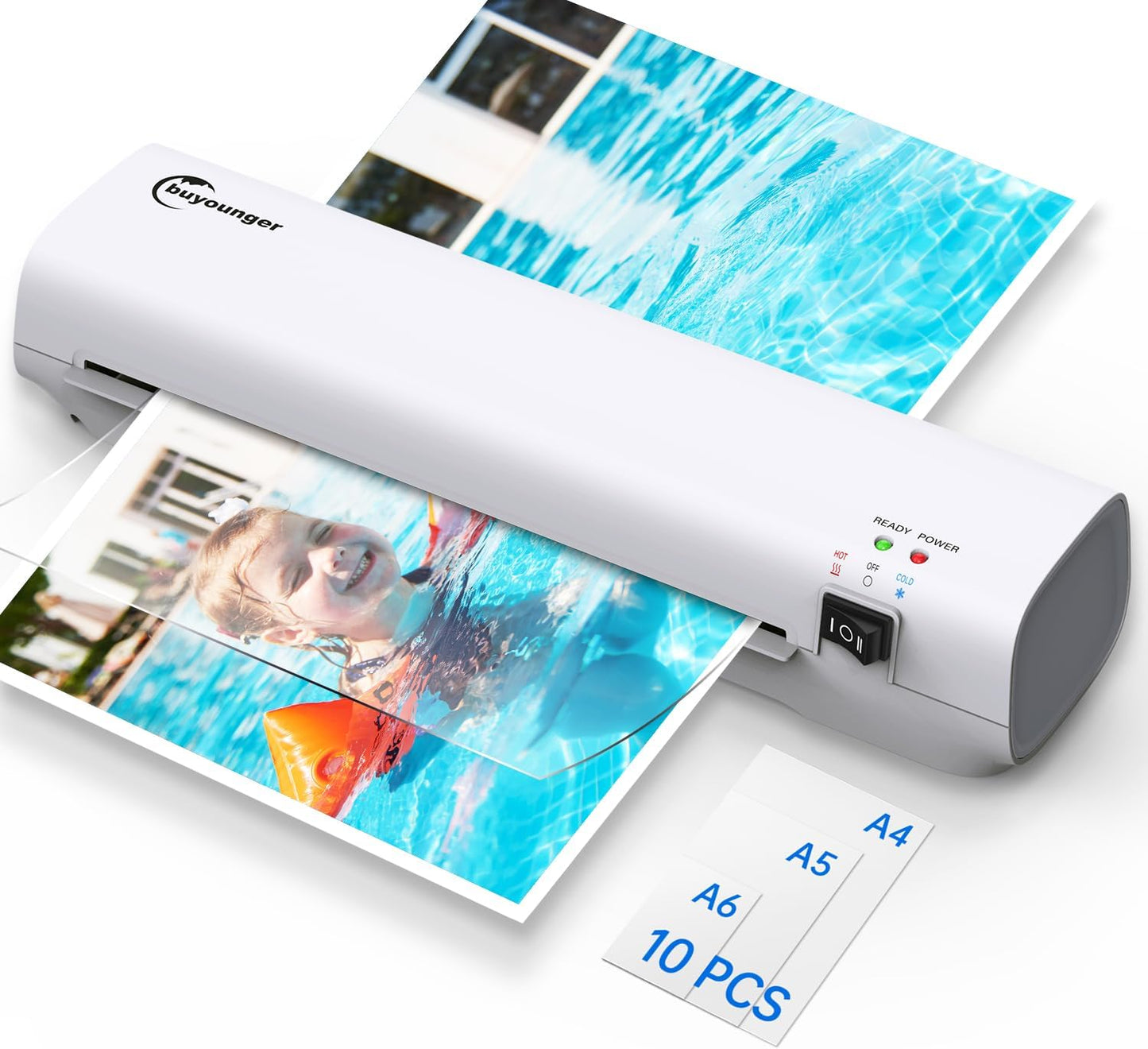 Buyounger 9 Inch Laminator - Hot & Cold, 10 Laminating Sheets Included