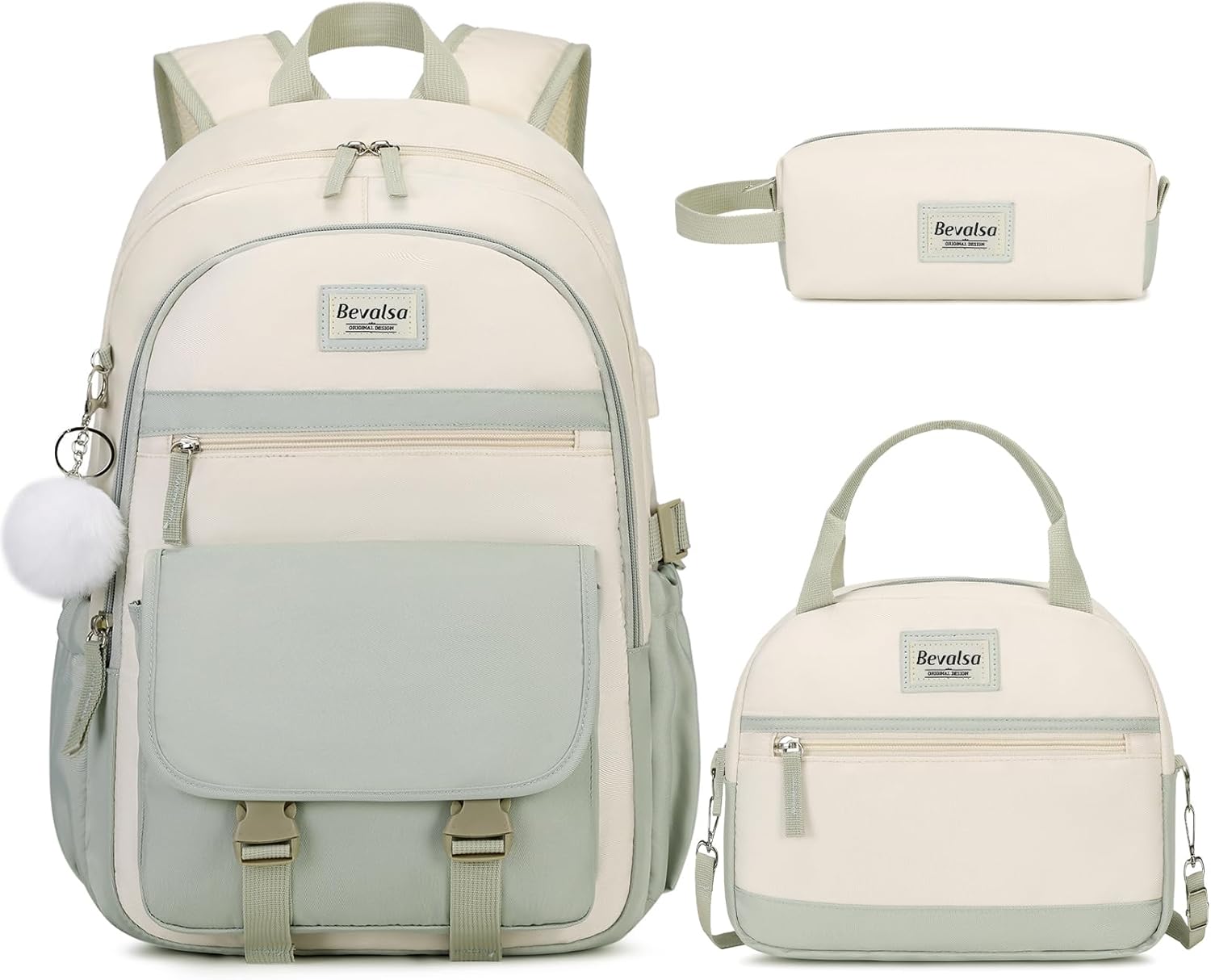 Bevalsa Girls Backpack Set with Lunch Box & Pencil Pouch for School