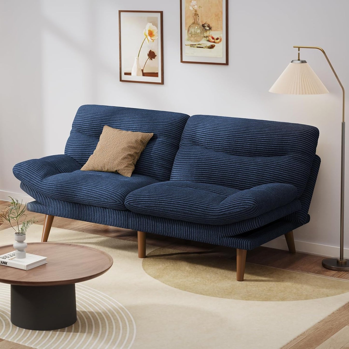 Pipishell Convertible Futon Sofa Bed for Small Spaces, Blue