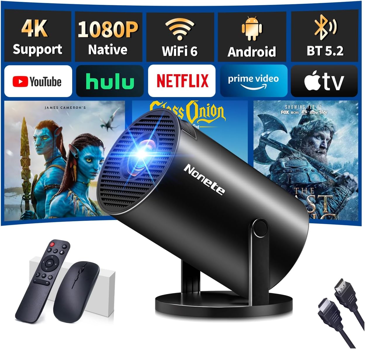 1080P Mini Projector with WiFi 6 and Bluetooth 5.2 Features