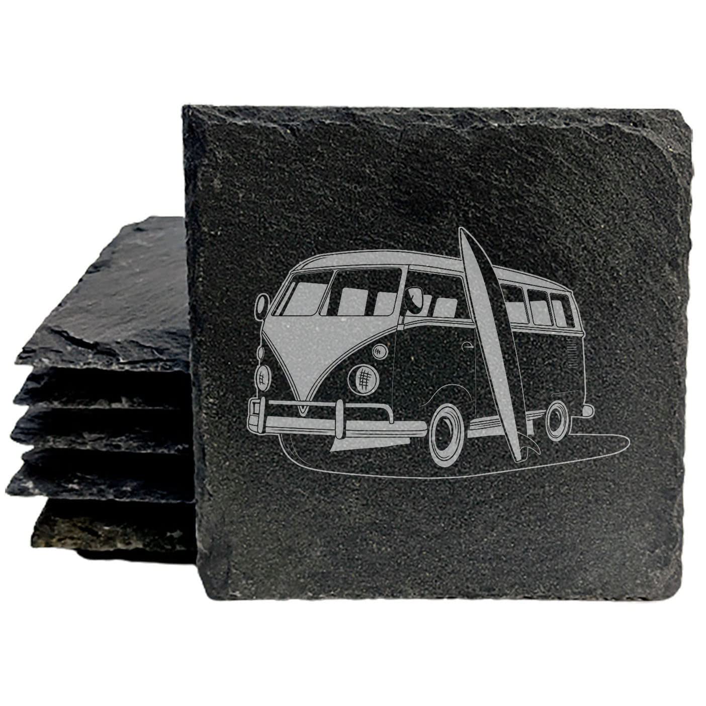 Surf's Up! Vintage VW Bus Slate Coasters for Beach Vibes