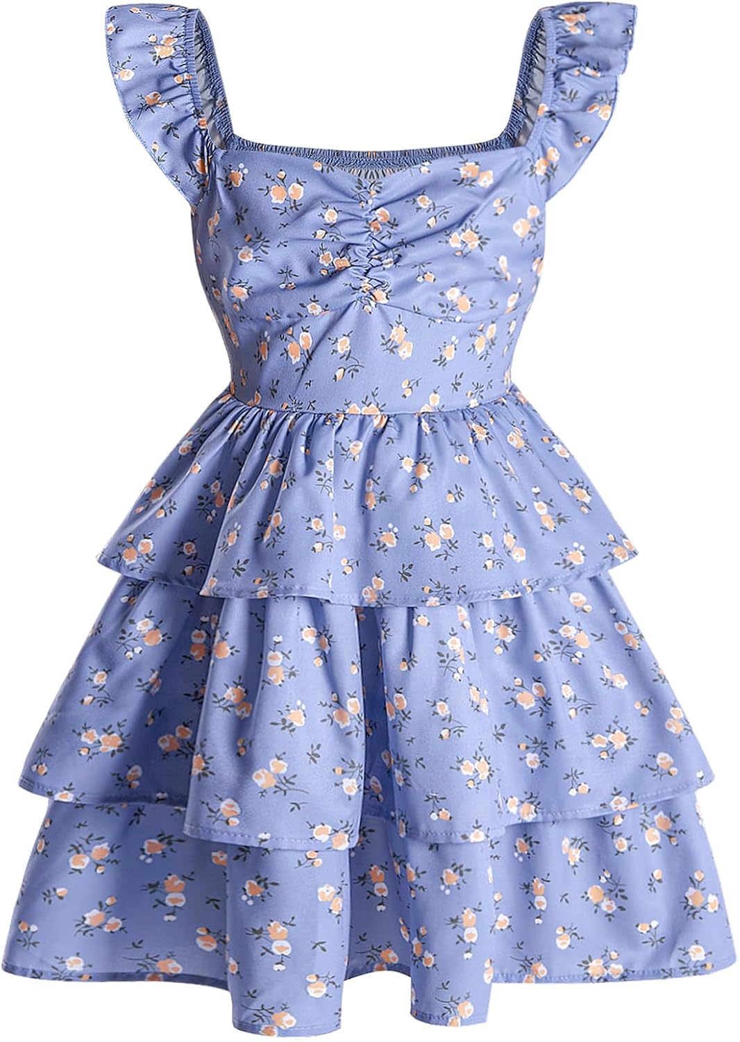 Girl's Floral Summer Dress with Ruffle and Shirred Design