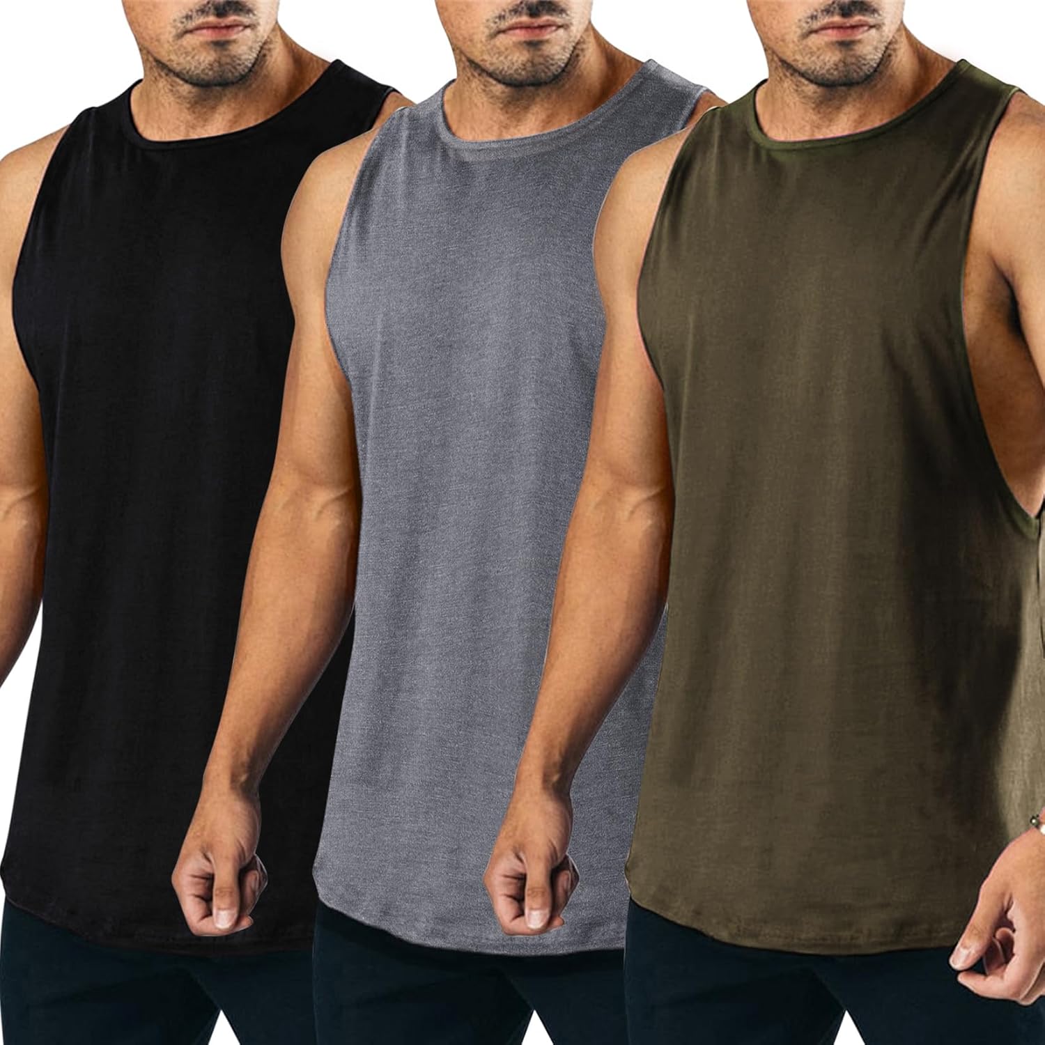 TURETRENDY Men's 3 Pack Dry Fit Gym Tanks