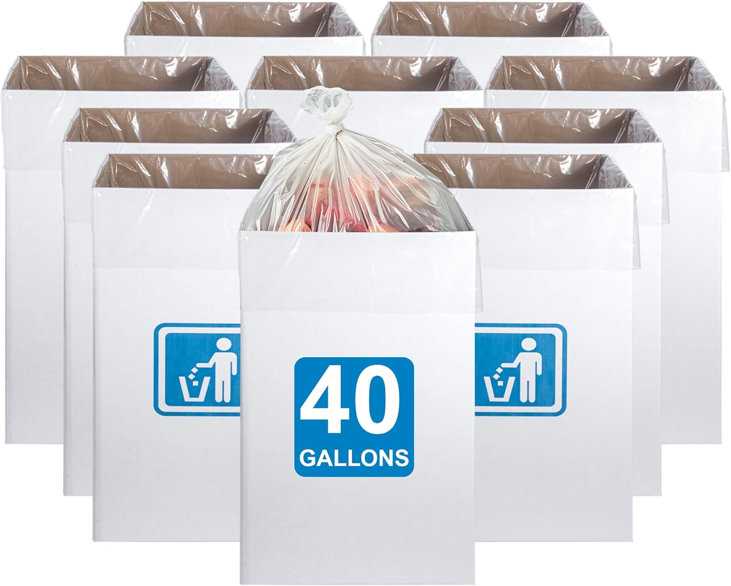 40 Gallon Cardboard Trash Cans for Events - Pack of 10 with Liners