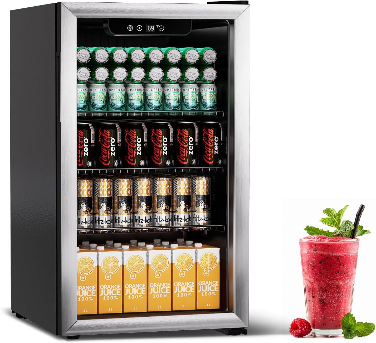Compact Beverage Refrigerator for 110 Cans with Glass Door