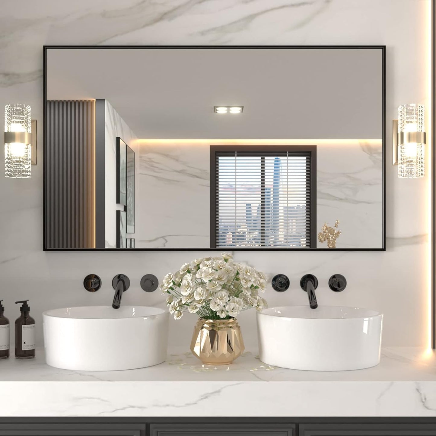 LOAAO 60X36 Black Rectangle Bathroom Mirror with Matte Frame