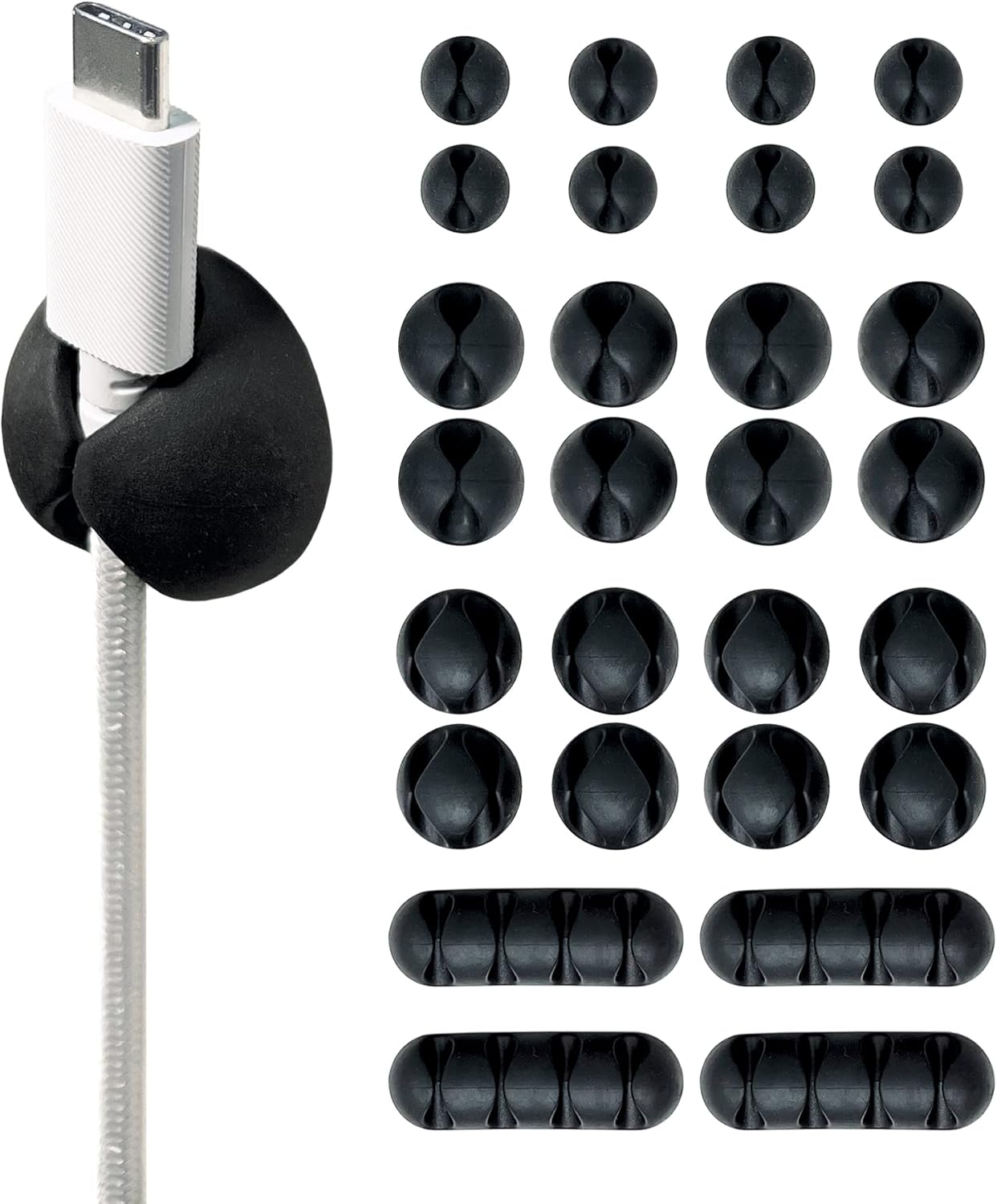Black Cable Clips - Desk & Nightstand Cord Organizer