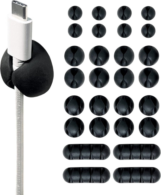 Black Cable Clips - Desk & Nightstand Cord Organizer