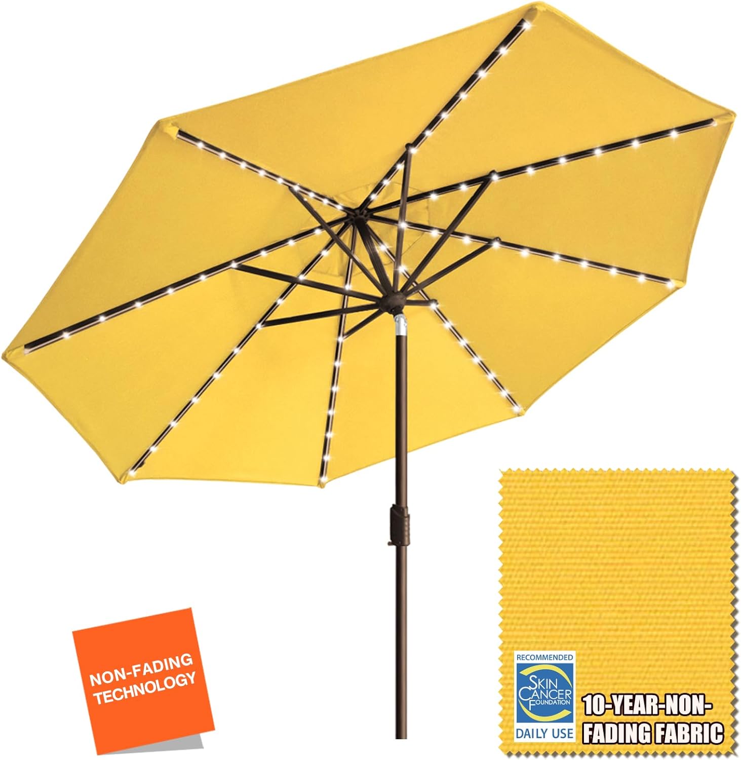 EliteShade 9ft Market Umbrella with 80 LED Lights for Patio