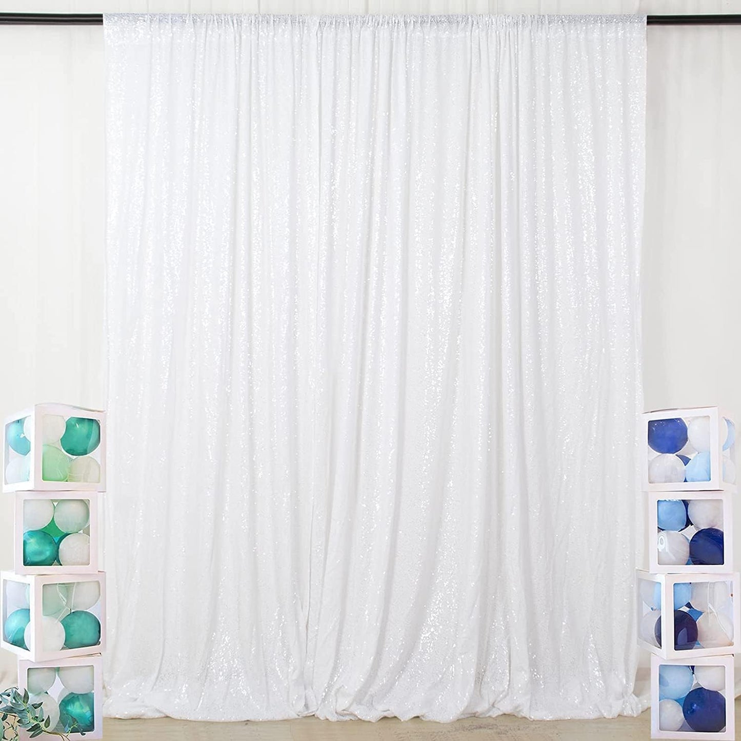 Poise3EHome 10x10 White Sequin Curtain: Sparkle up Events!
