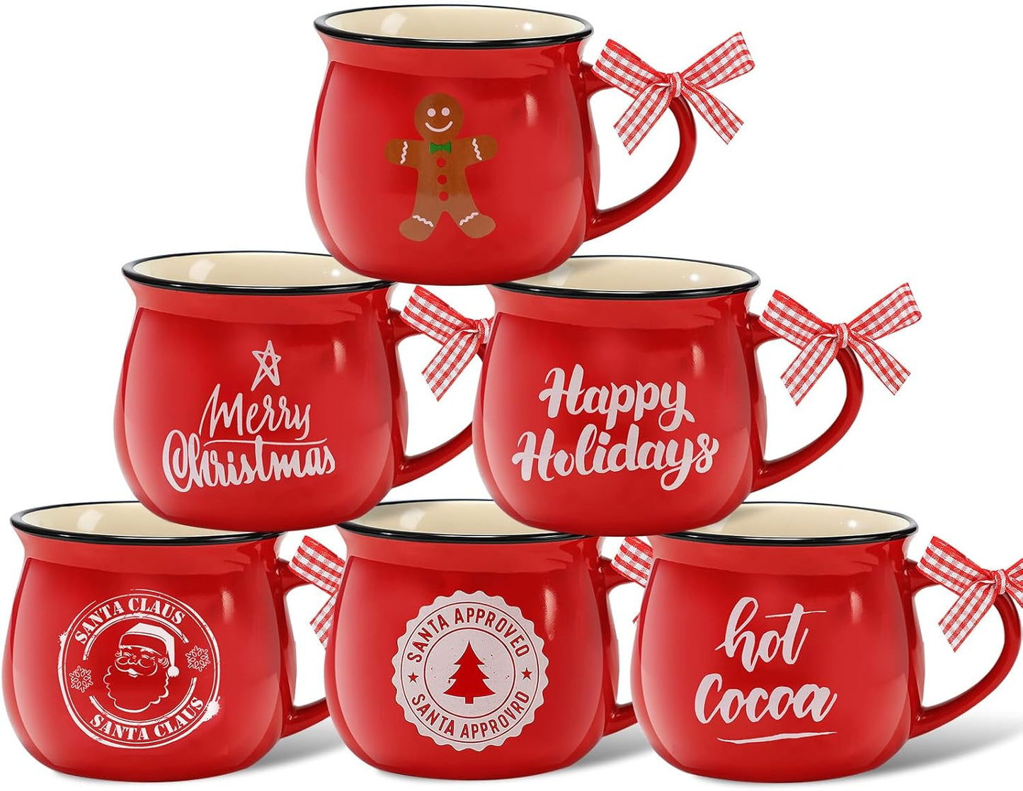 Christmas Coffee Mugs Set of 6 for Holiday Hot Cocoa Gifts