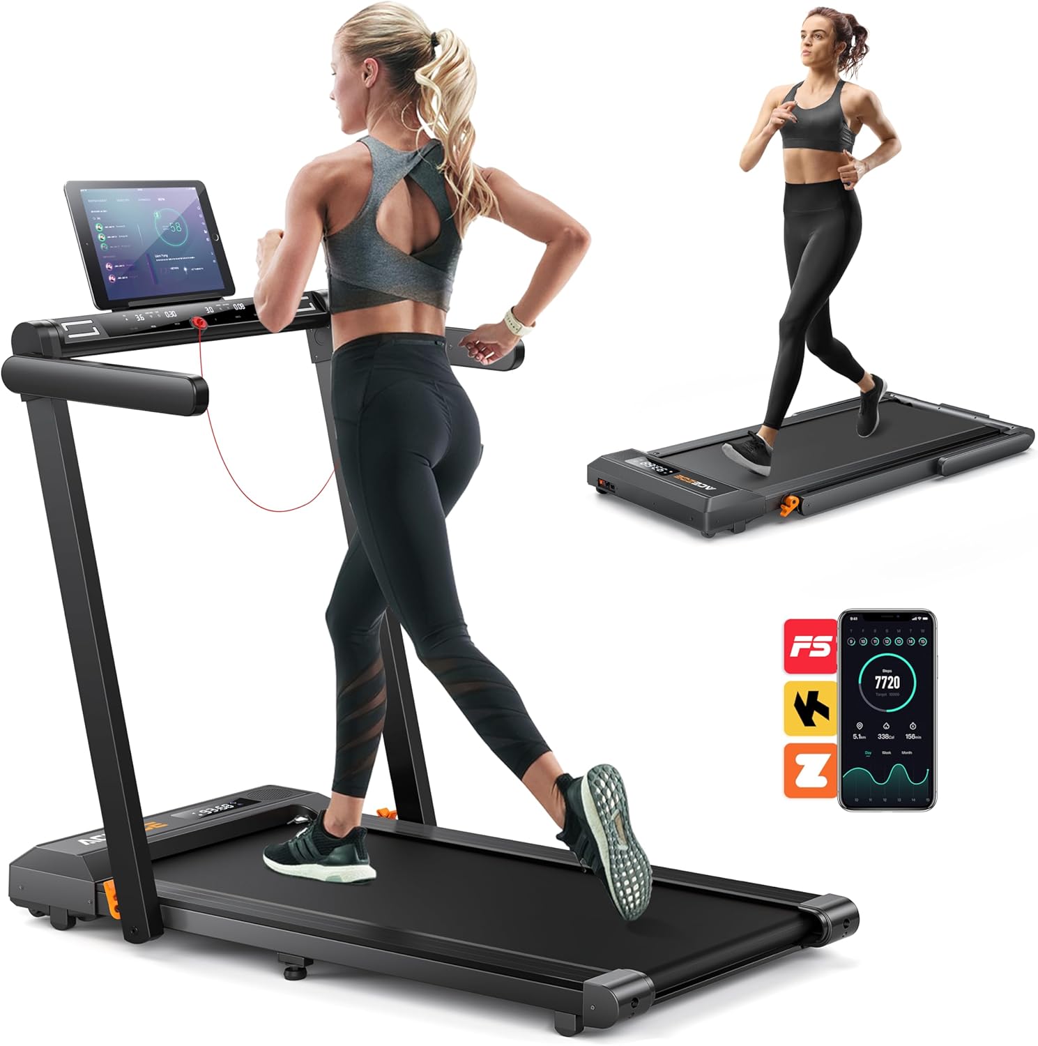 2 in 1 Folding Treadmill with Bluetooth Speaker and Apps